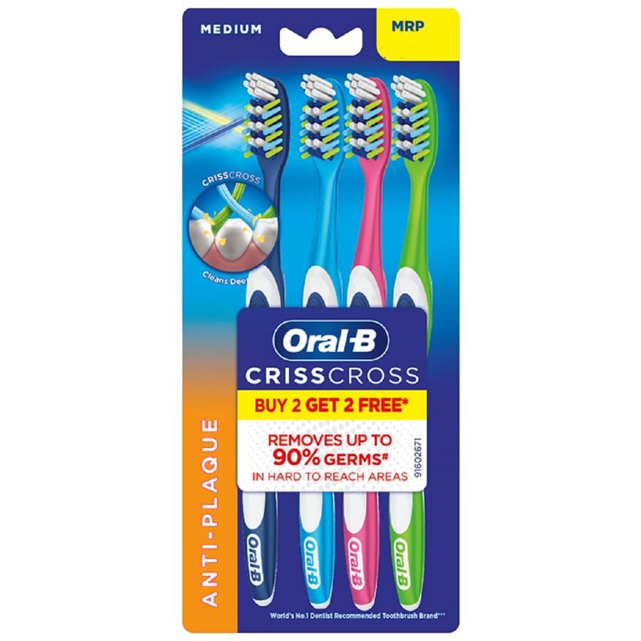 Oral-B Criss Cross Anti-Plaque Toothbrush Medium - 1 set (4 pcs)