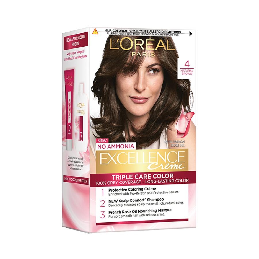 Loreal Paris Excellence Creme Hair Colour - (4 Natural Brown) - 72 ml + 100 g