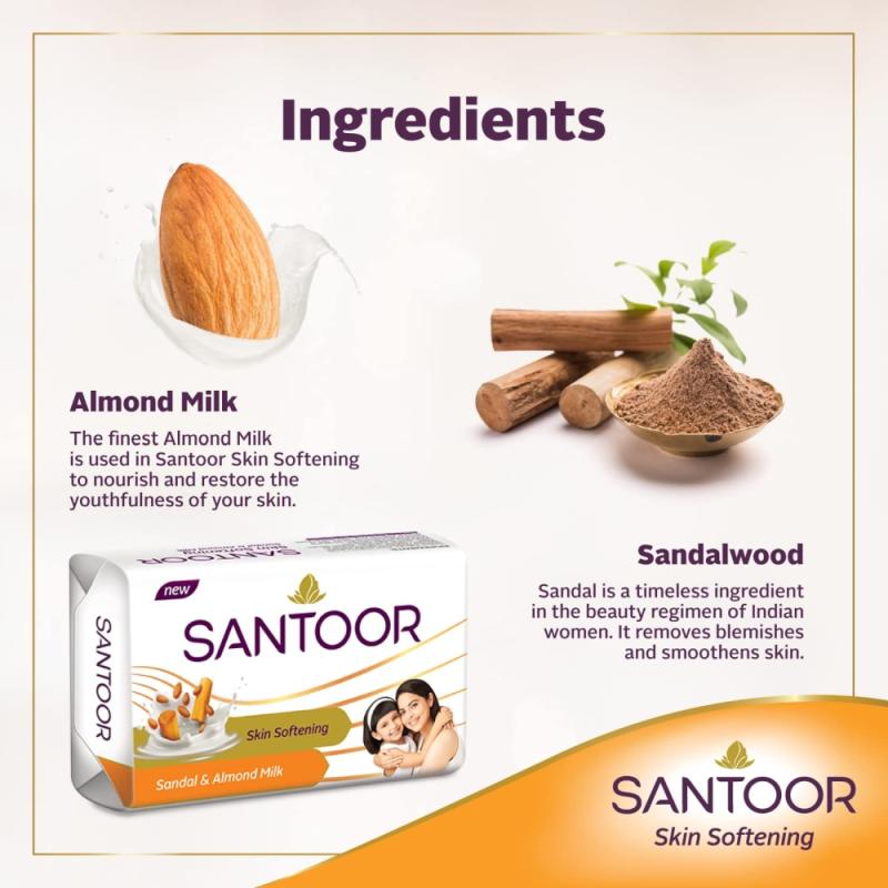 Santoor Sandal & Almond Milk Soap - 5x125 g